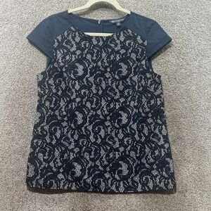 Brooks Brothers Blouse Top‎ Women 10P Navy Blue Lace Sleeveless
